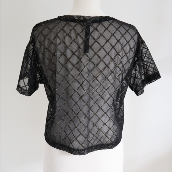 Sheer Black and Gold Victoria’s Sport Crop Top Short Sleeve Sparkles Small - Picture 2 of 6